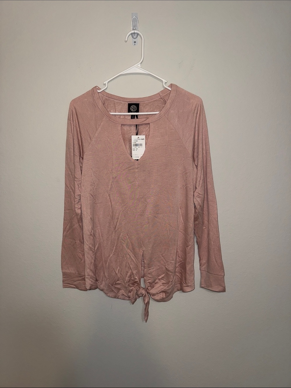 bobeau Dusty Pink Long Sleeve Tie-Hem Top NWT. G